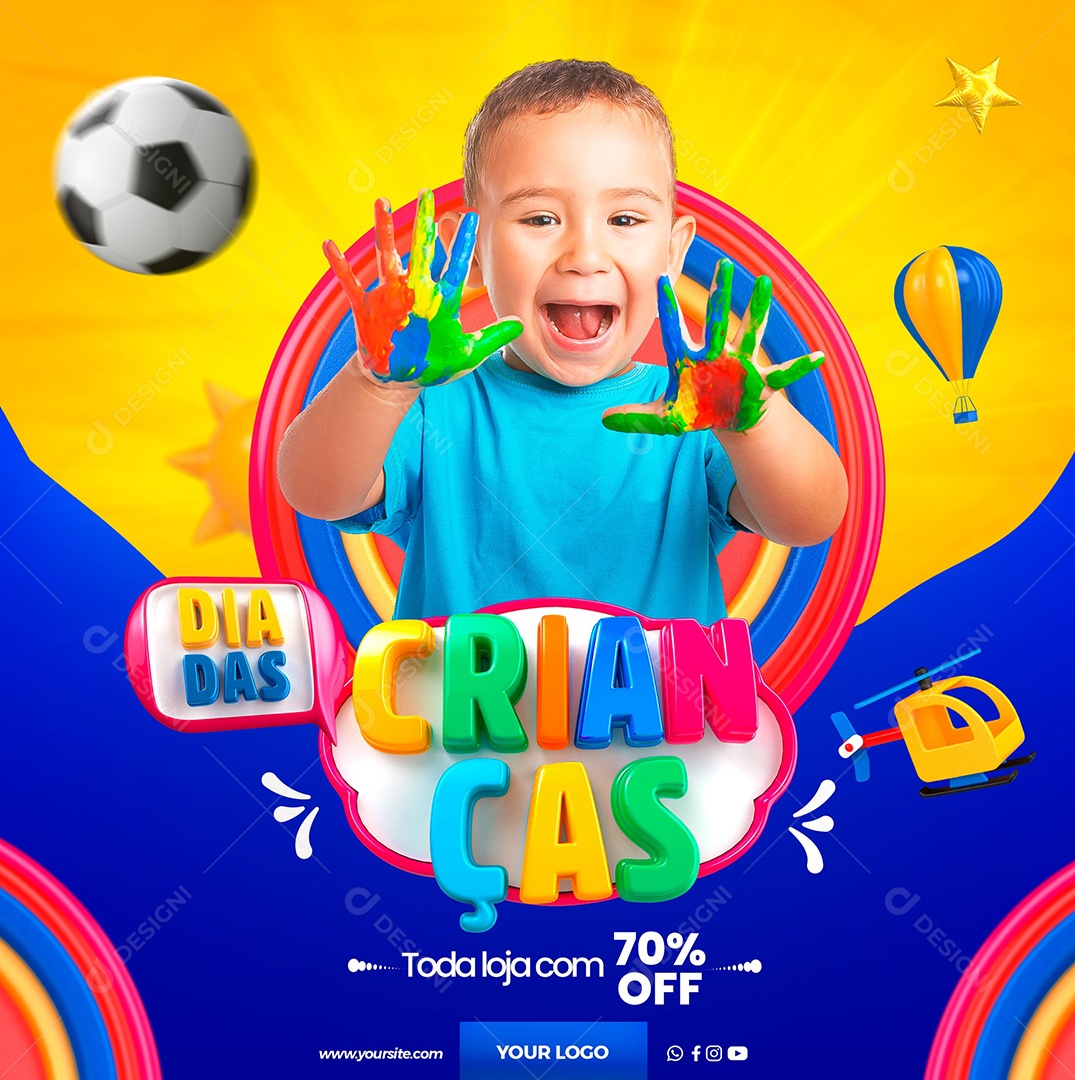 Toda loja com 70% off Dia Das Crianças Social Media PSD Editável