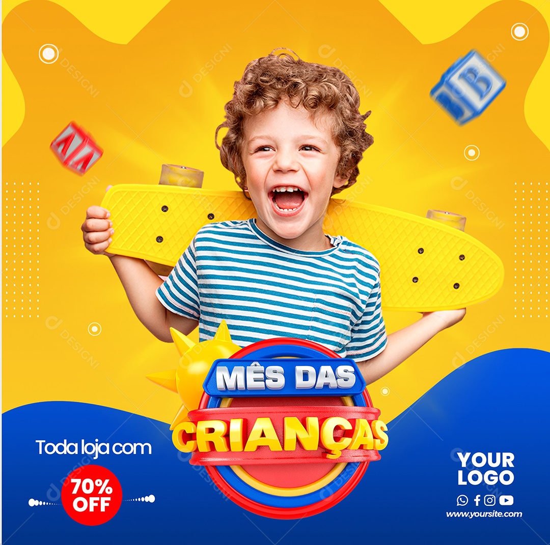 Toda loja com 70% off Mês Das Crianças Social Media PSD Editável