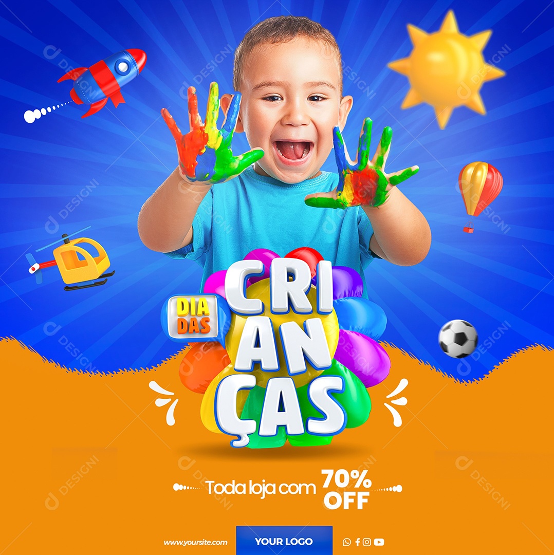Toda loja com 70% off Dia Das Crianças Social Media PSD Editável