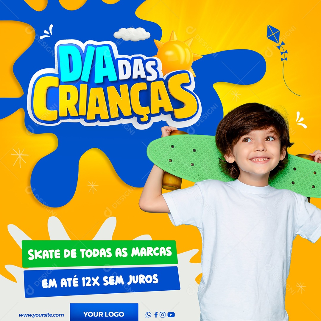 Skate de todas as marcas em até 12x sem juros Dia Das Crianças Social Media PSD Editável