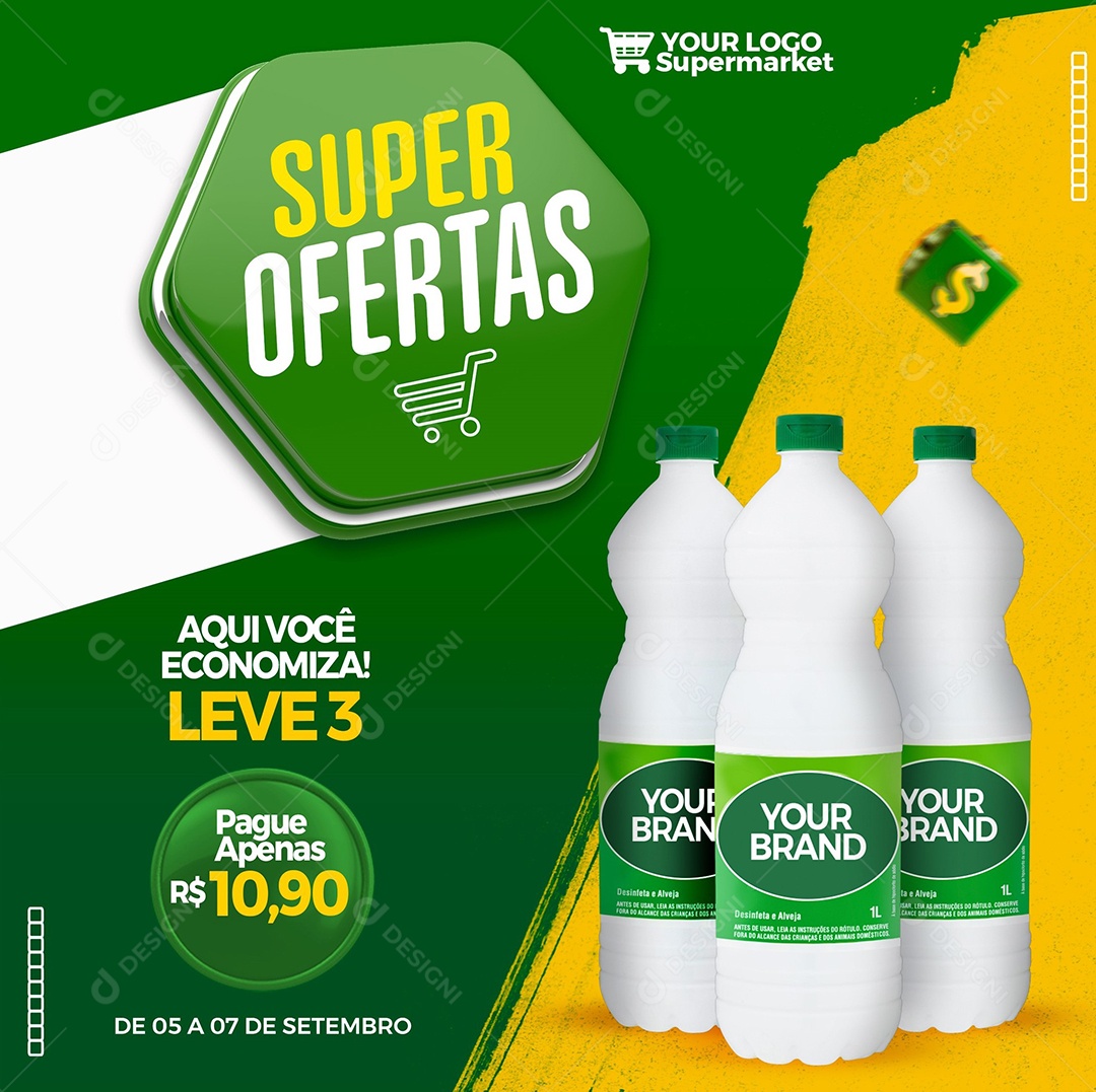Super offers here you save take 3 pay 2 Supermercado Social Media PSD Editable