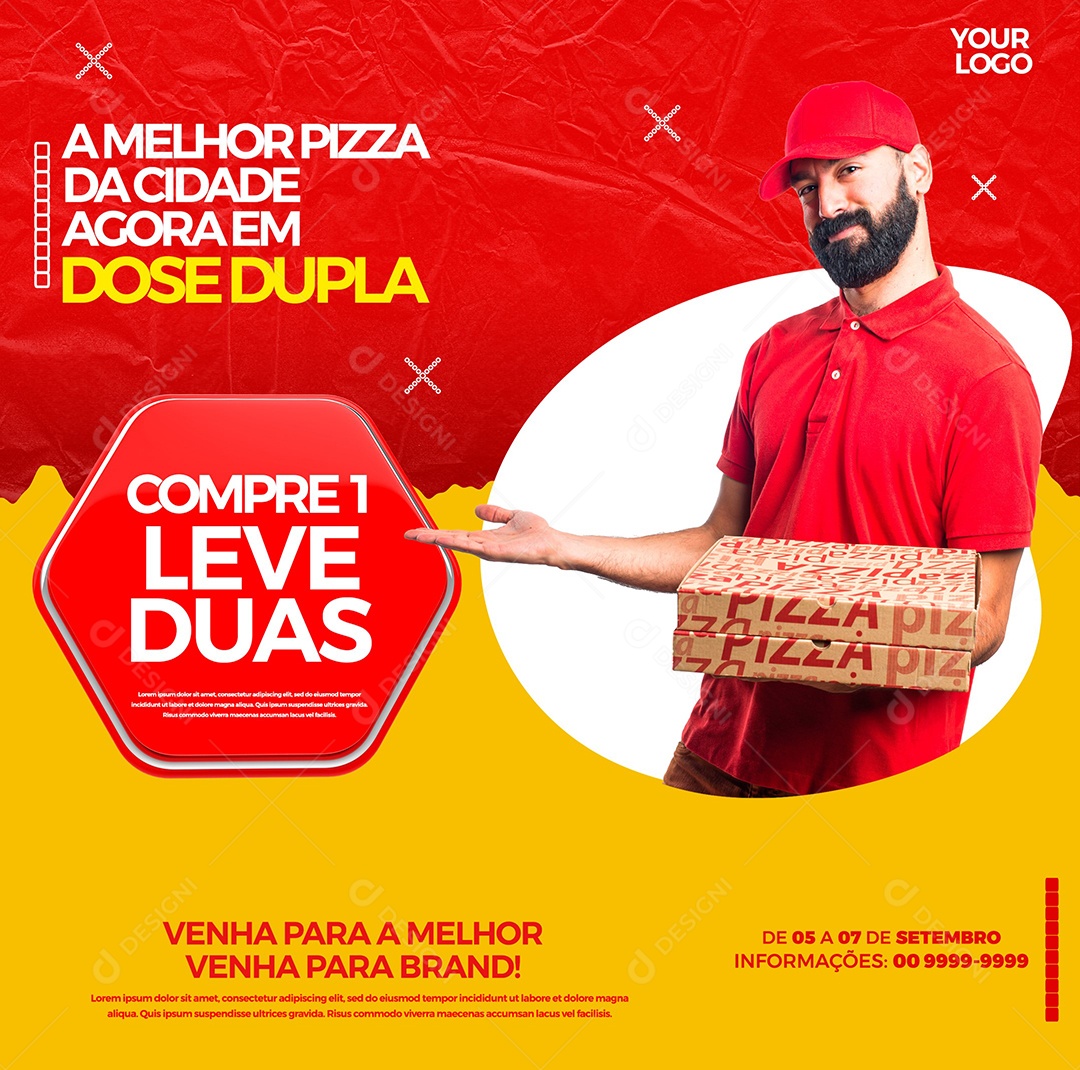 A melhor pizza da cidade agora em dose dupla pizzaria Social Media PSD Editável