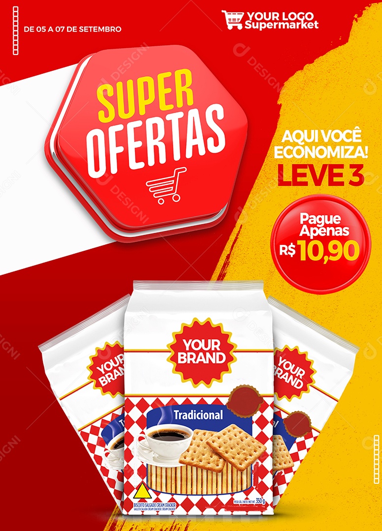 Super oferta aqui você economizar leve 3 pague 2 Supermercado Social Media PSD Editável