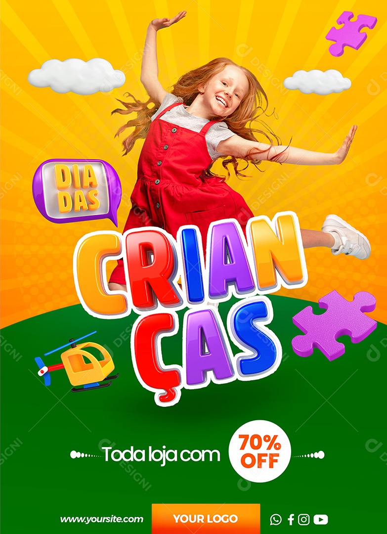 Toda loja com 70% off Dia Das Crianças Social Media PSD Editável