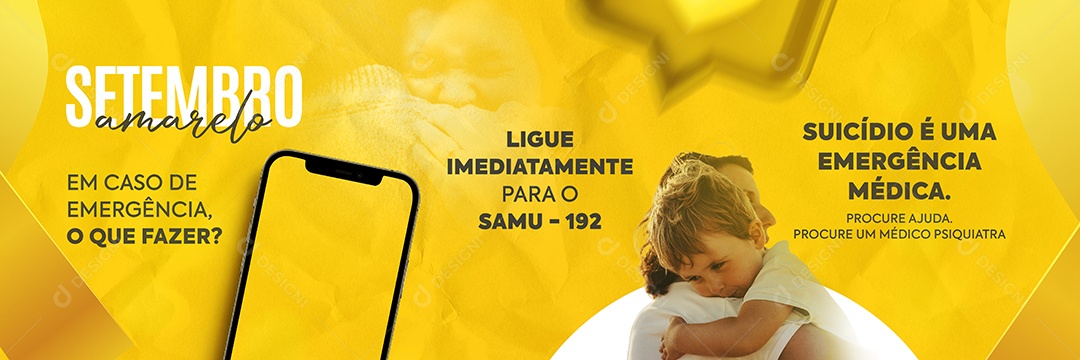 Suicídio é uma emergência Médica Carrossel Setembro Amarelo Social Media PSD Editável