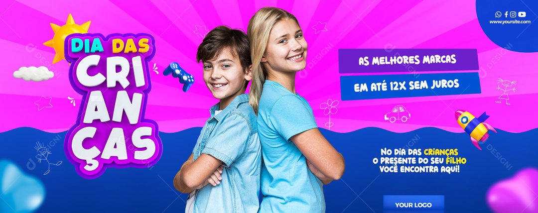 Banner Dia Das Crianças Promoções Venha Conferir Social Media PSD Editável