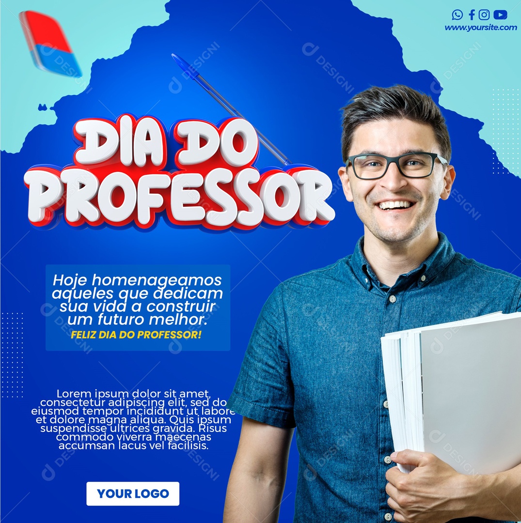 Dia Do Professor Data Comemorativa Parabéns Social Media PSD Editável