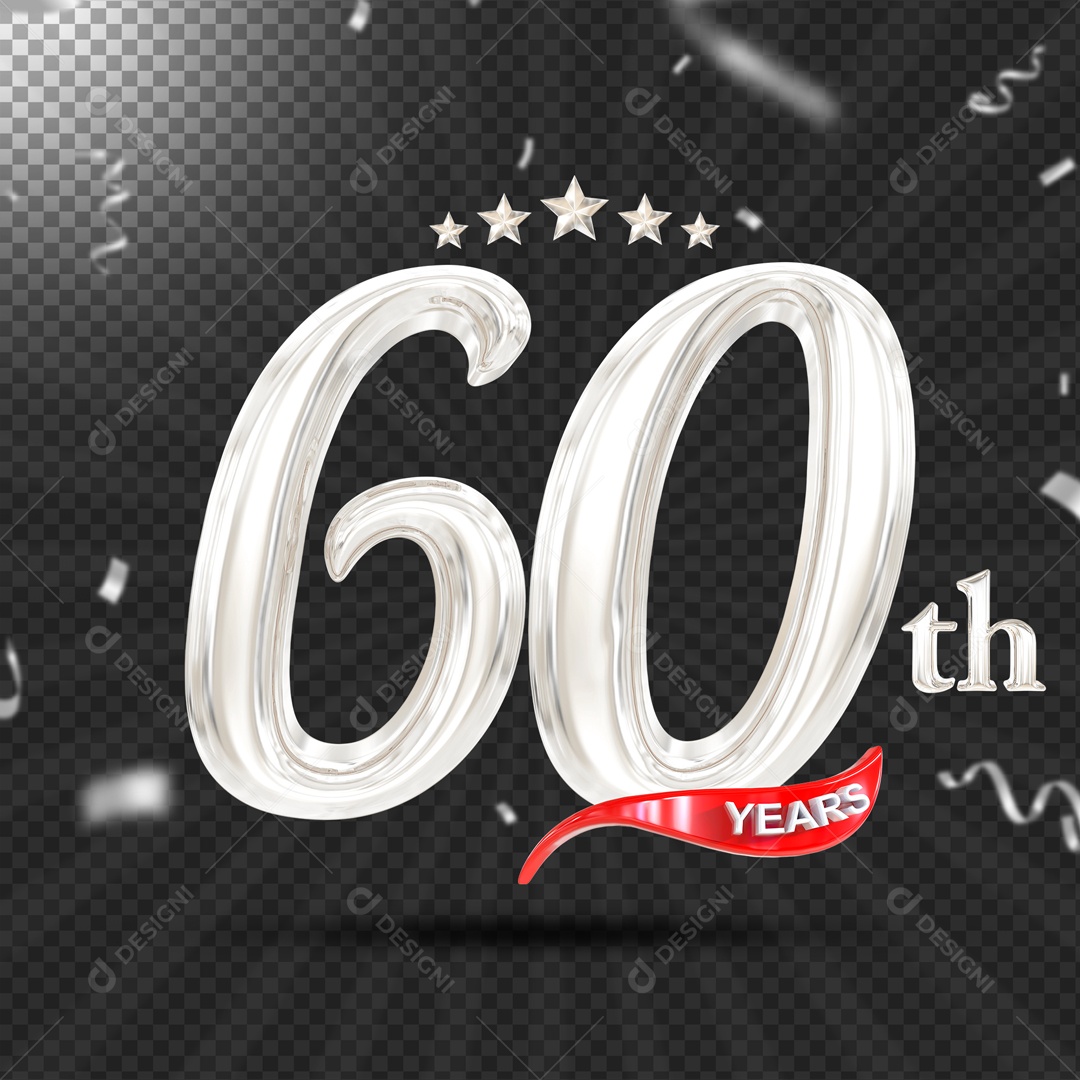 Elemento 3D 60 Anos De Idade Prata PSD