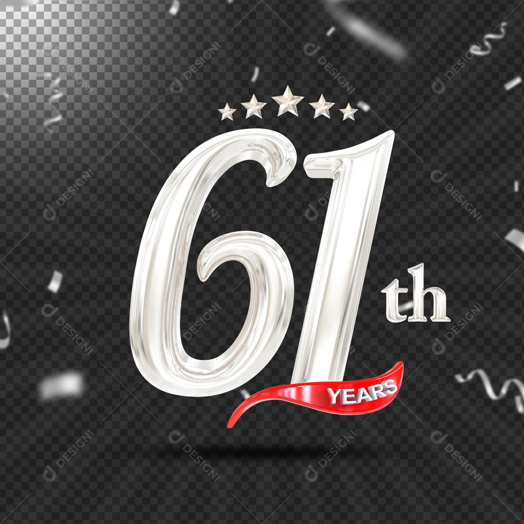 Elemento 3D 61 Anos De Idade Prata PSD