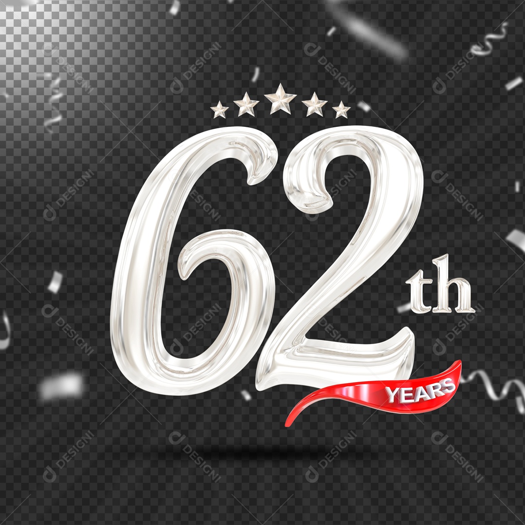 Elemento 3D 62 Anos De Idade Prata PSD