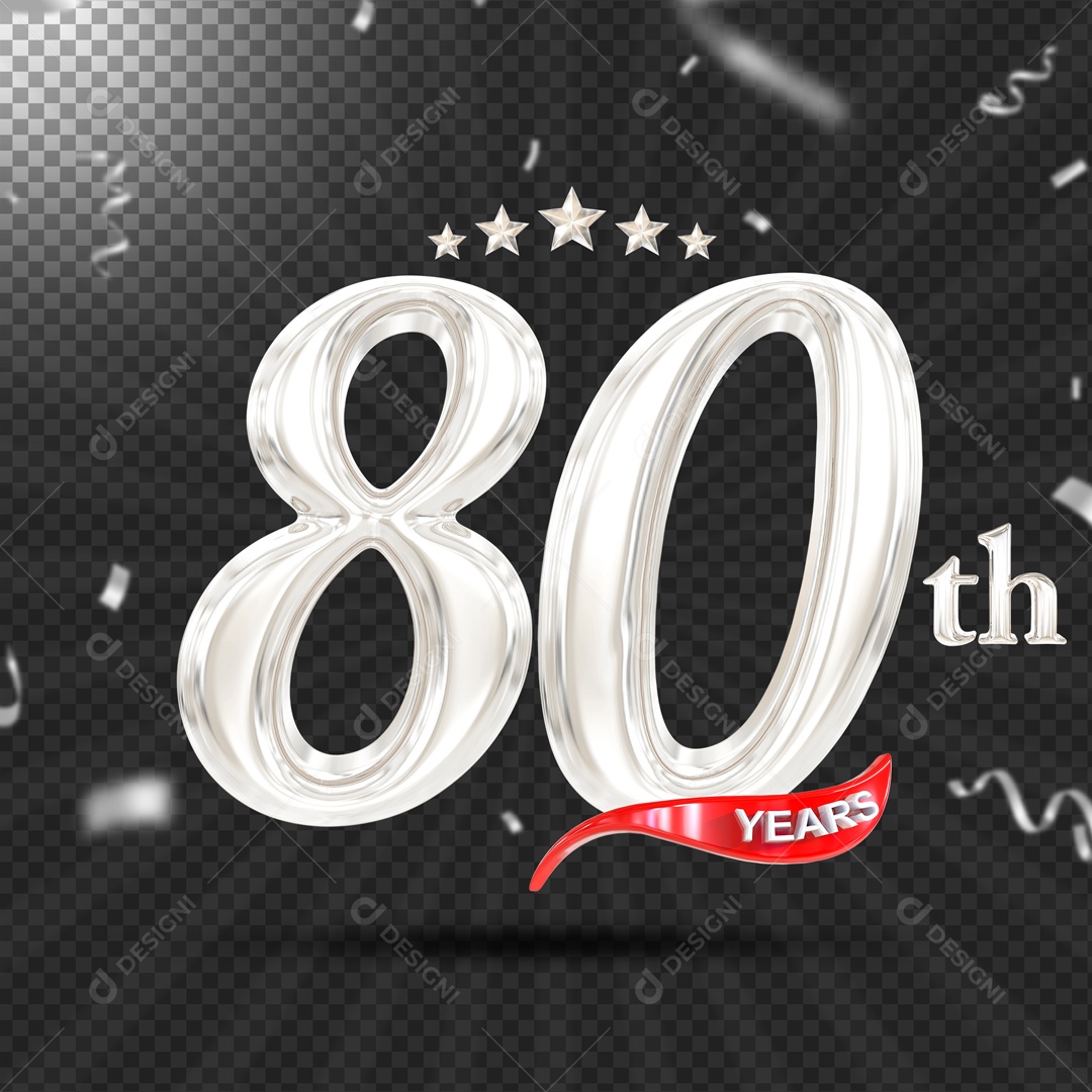 Elemento 3D 80 Anos De Idade Prata PSD