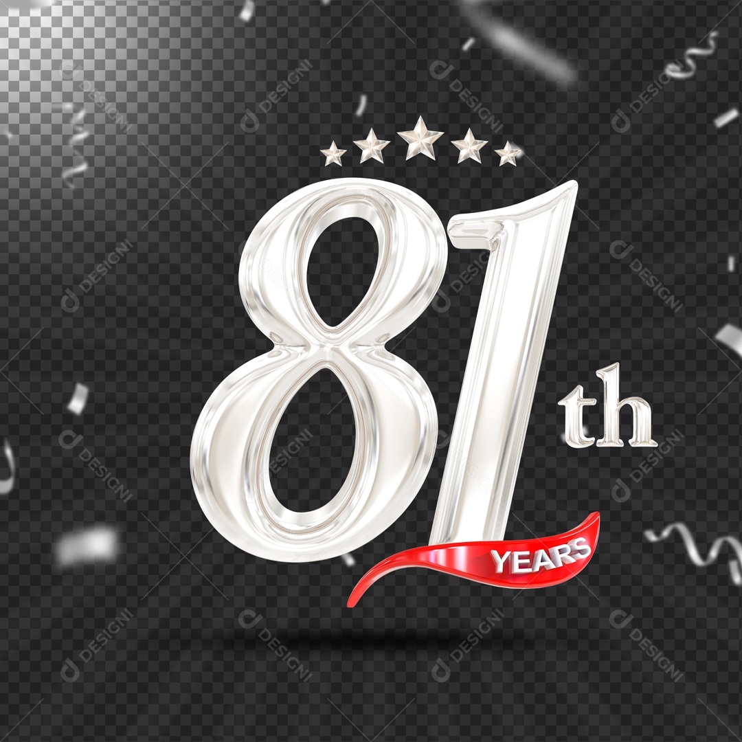 Elemento 3D 81 Anos De Idade Prata PSD