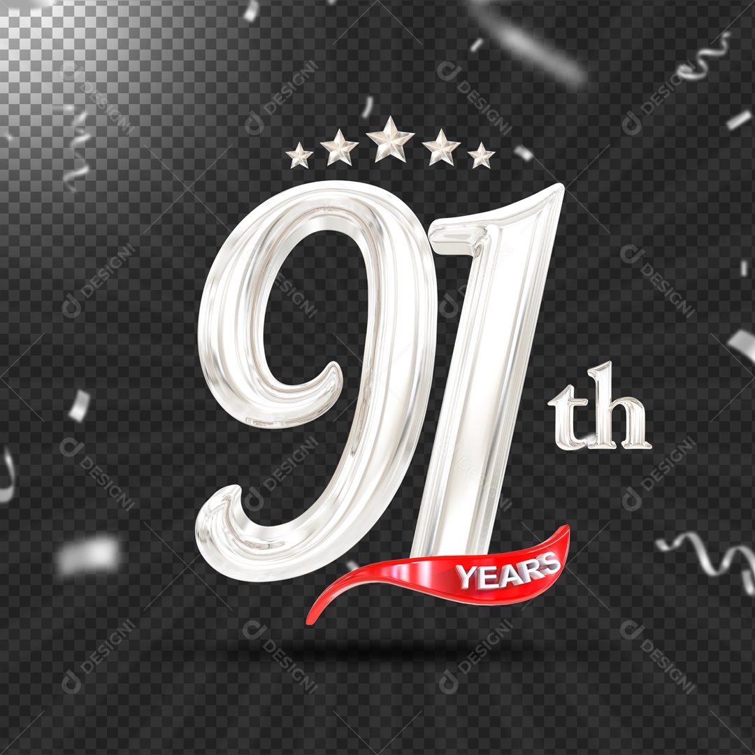 Elemento 3D 91 Anos De Idade Prata PSD