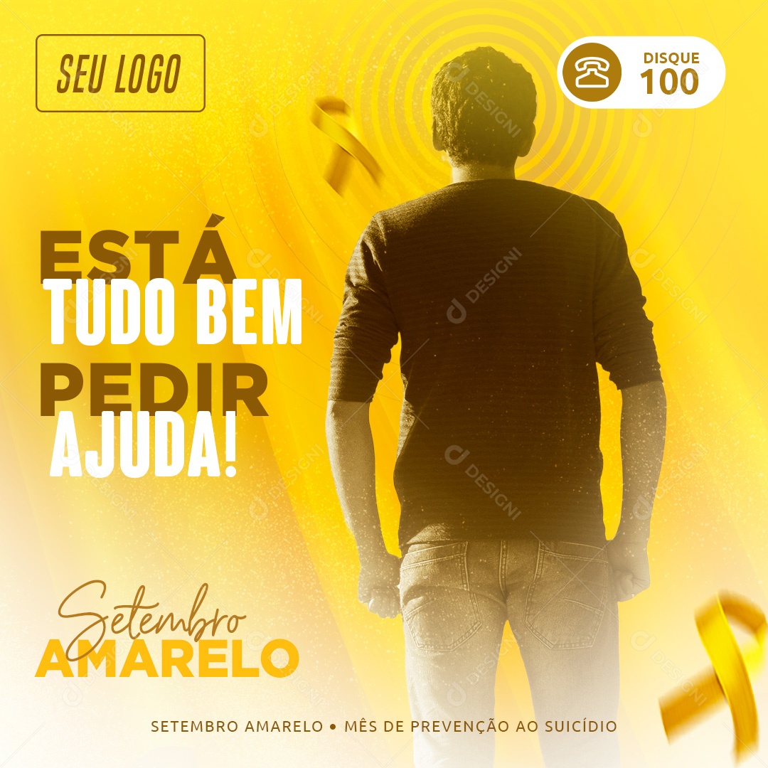 Está tudo bem pedir ajuda Setembro Amarelo Social Media PSD Editável