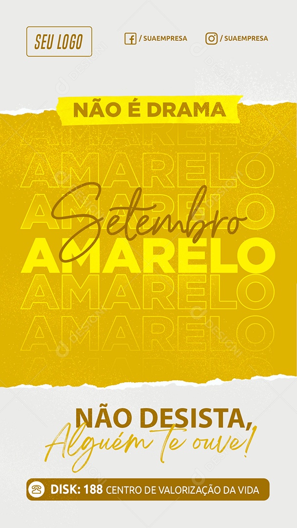 Story Não é drama todos pela vida Setembro Amarelo Social Media PSD Editável