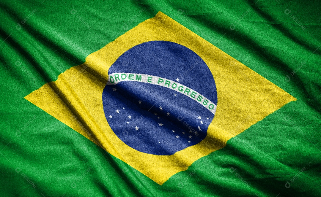 Bandeira realista do Brasil na superfície ondulada do tecido