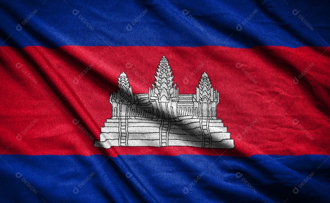 Bandeira realista de combodia na superfície ondulada do tecido