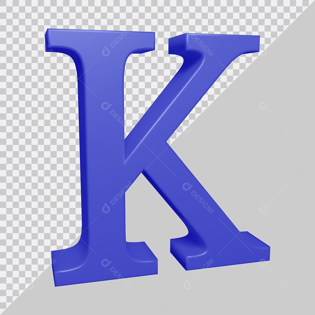 Letra K Maiúscula Azul Ilustração 3D PSD