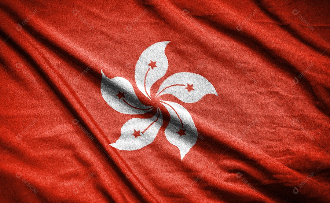 Bandeira realista de hong kong na superfície ondulada do tecido