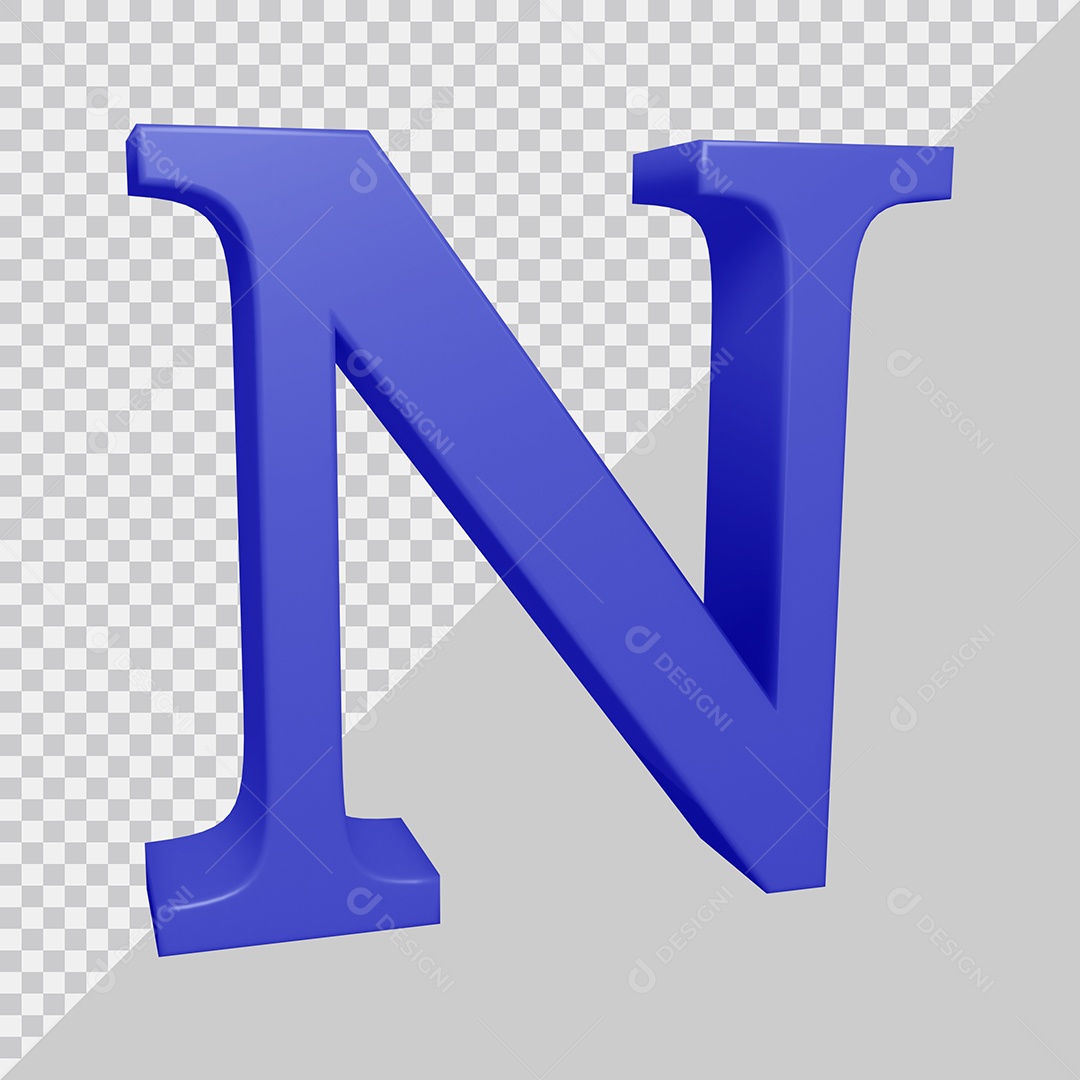 Letra N Maiúscula Azul Ilustração 3D PSD