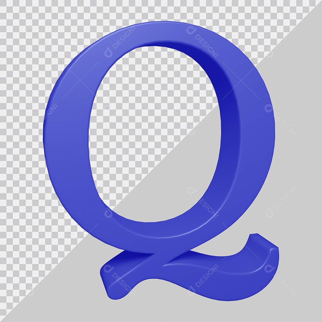 Letra Q Maiúscula Azul Ilustração 3D PSD