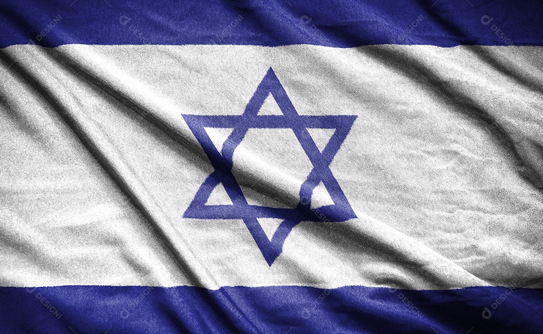 Bandeira realista de israel na superfície ondulada do tecido