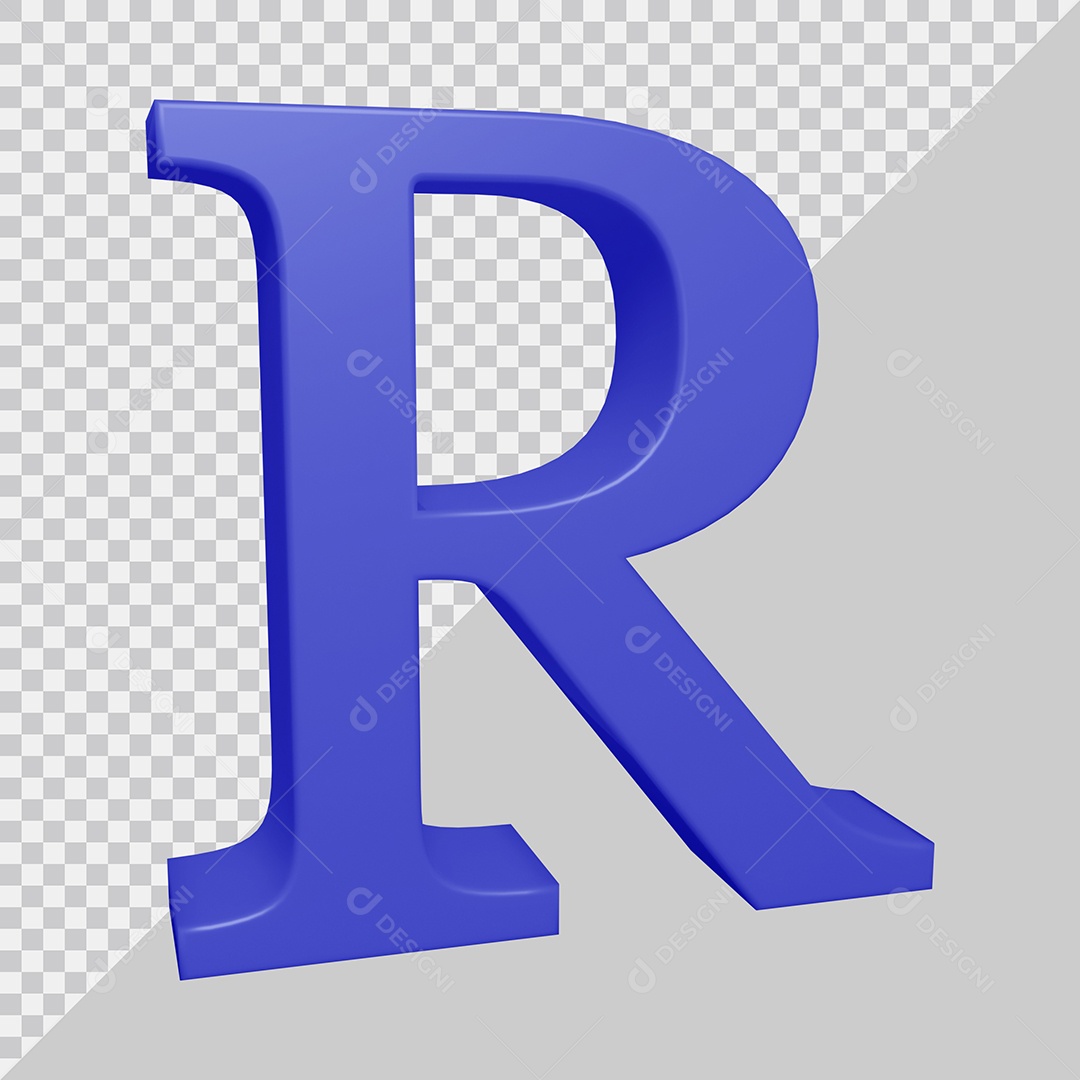 Letra R Maiúscula Azul Ilustração 3D PSD