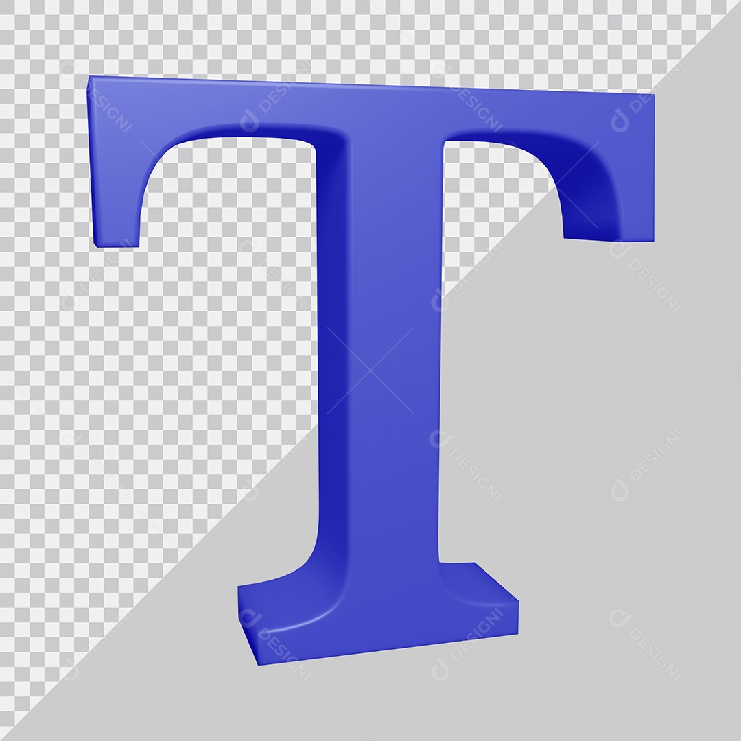 Letra T Maiúscula Azul Ilustração 3D PSD