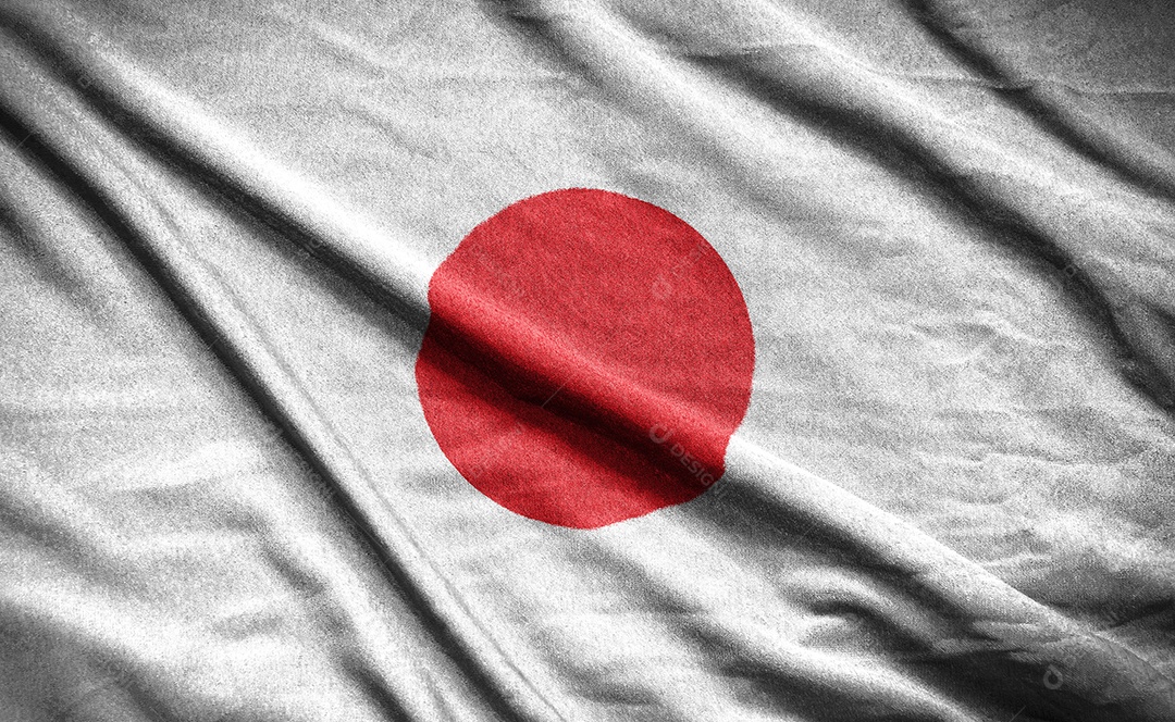 Bandeira realista do japão na superfície ondulada do tecido