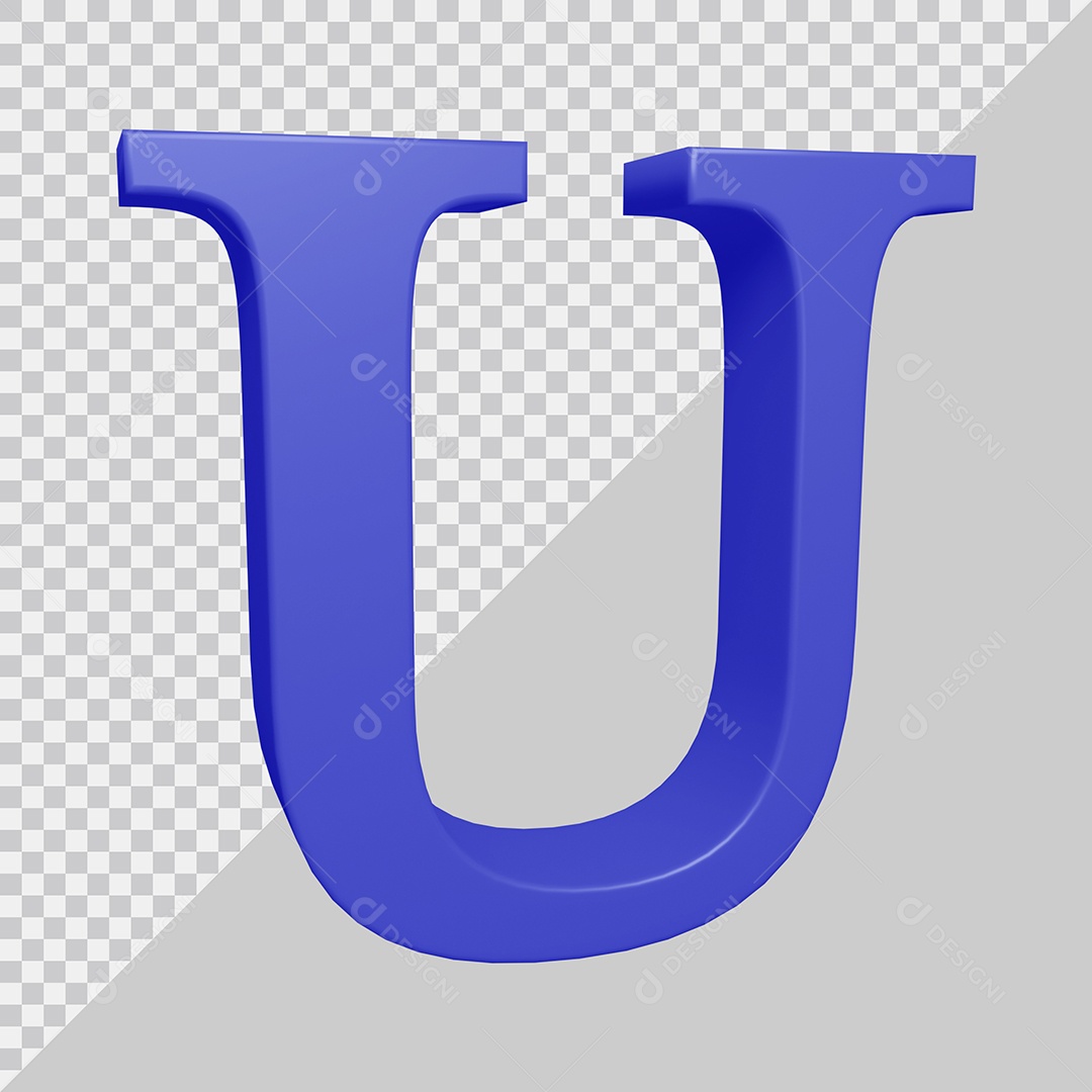 Letra U Maiúscula Azul Ilustração 3D PSD