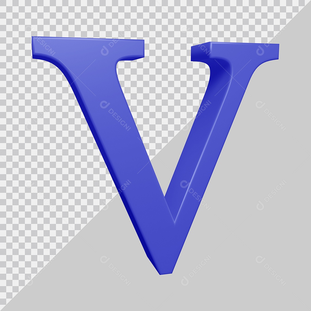 Letra V Maiúscula Azul Ilustração 3D PSD