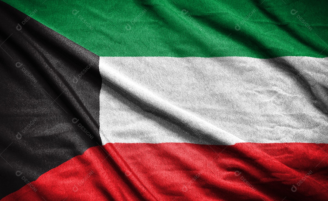 Bandeira realista do kuwait na superfície ondulada do tecido