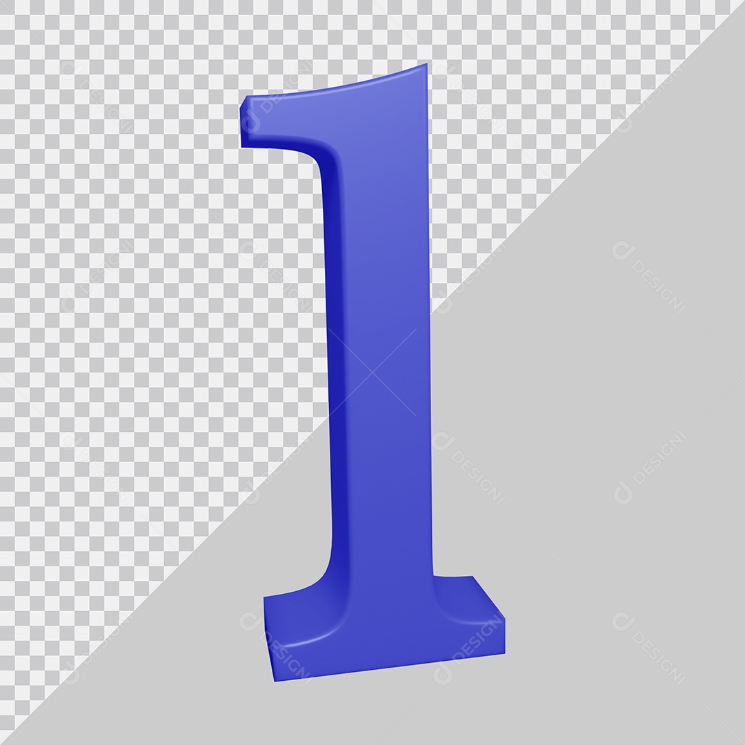 Número 3D 1 Azul Para composição PSD