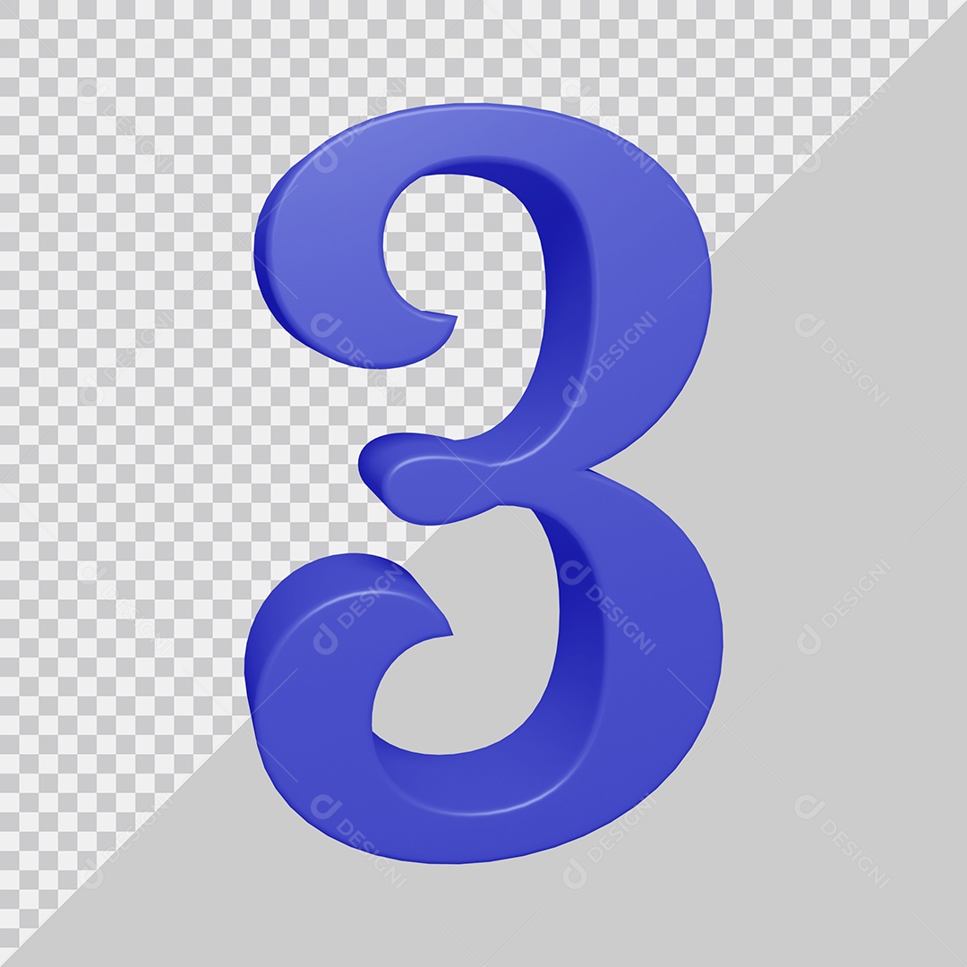 Número 3D 3 Azul Para composição PSD