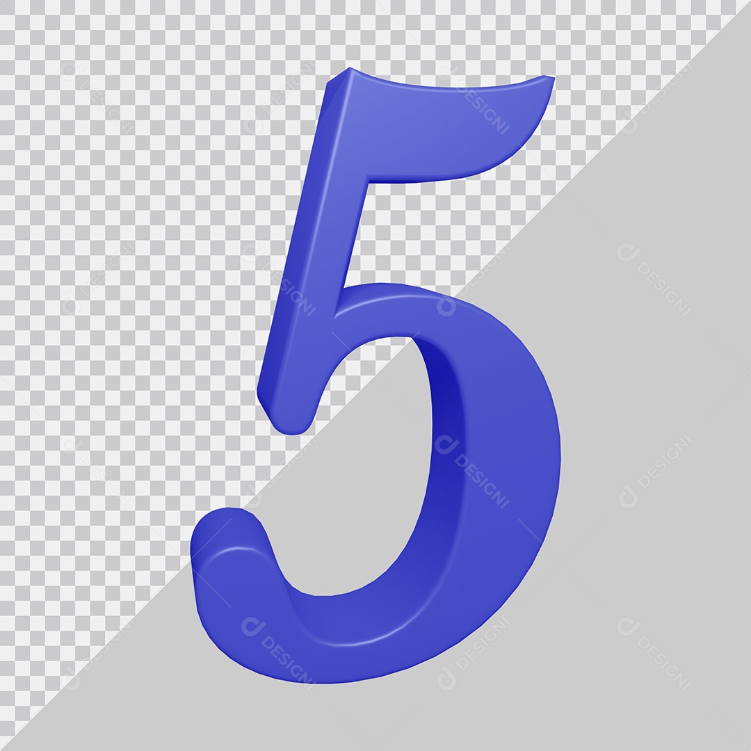 Número 3D 5 Azul Para composição PSD