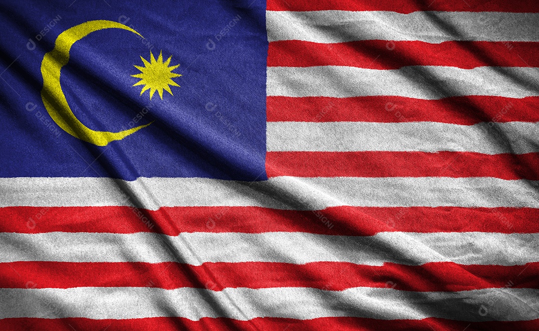 Bandeira realista da malásia na superfície ondulada do tecido