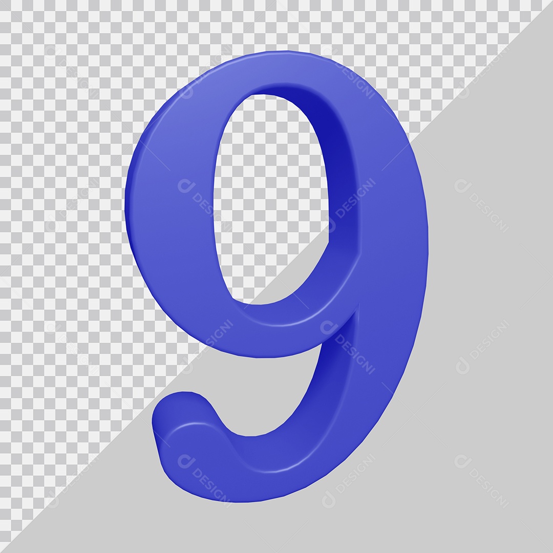Número 3D 9 Azul Para composição PSD
