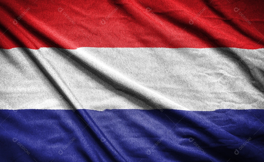 Bandeira realista da holanda na superfície ondulada do tecido