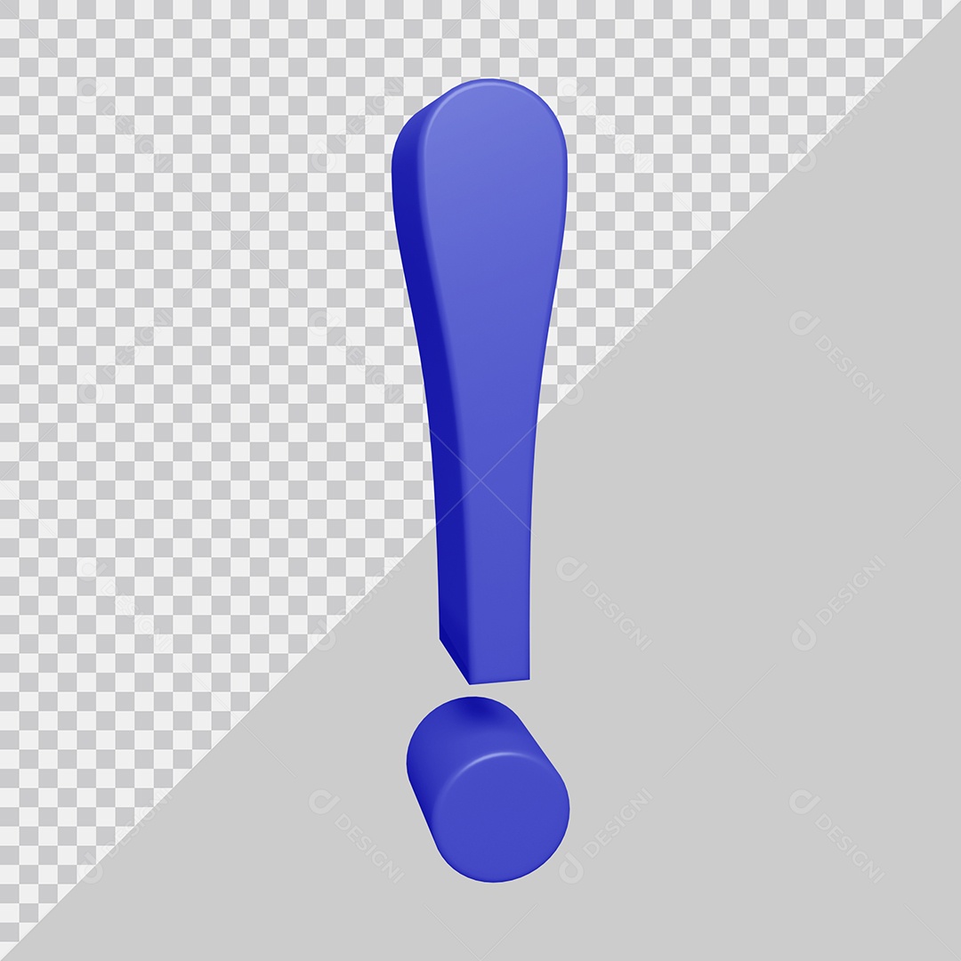 Símbolo de Ponto de Exclamação 3D Azul Para Composição PSD