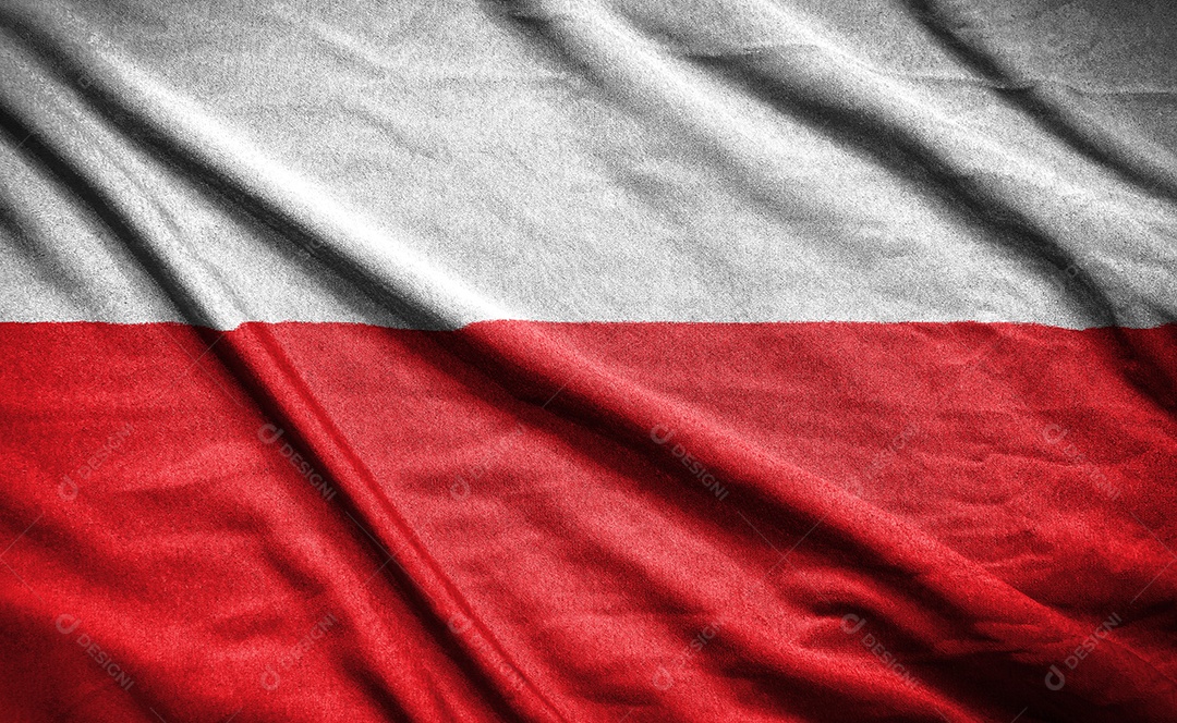 Bandeira realista de polonês na superfície ondulada do tecido