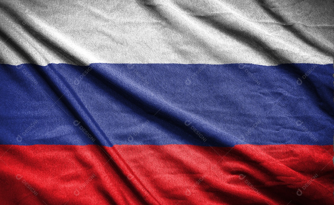 Bandeira realista da rússia na superfície ondulada do tecido