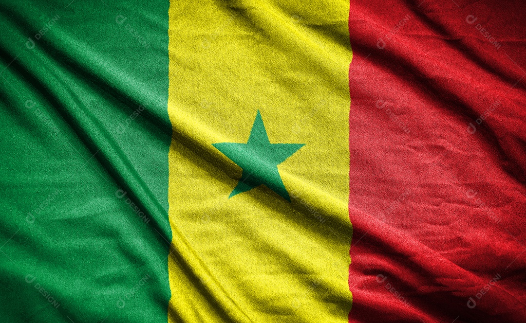 Bandeira realista do senagal na superfície ondulada do tecido