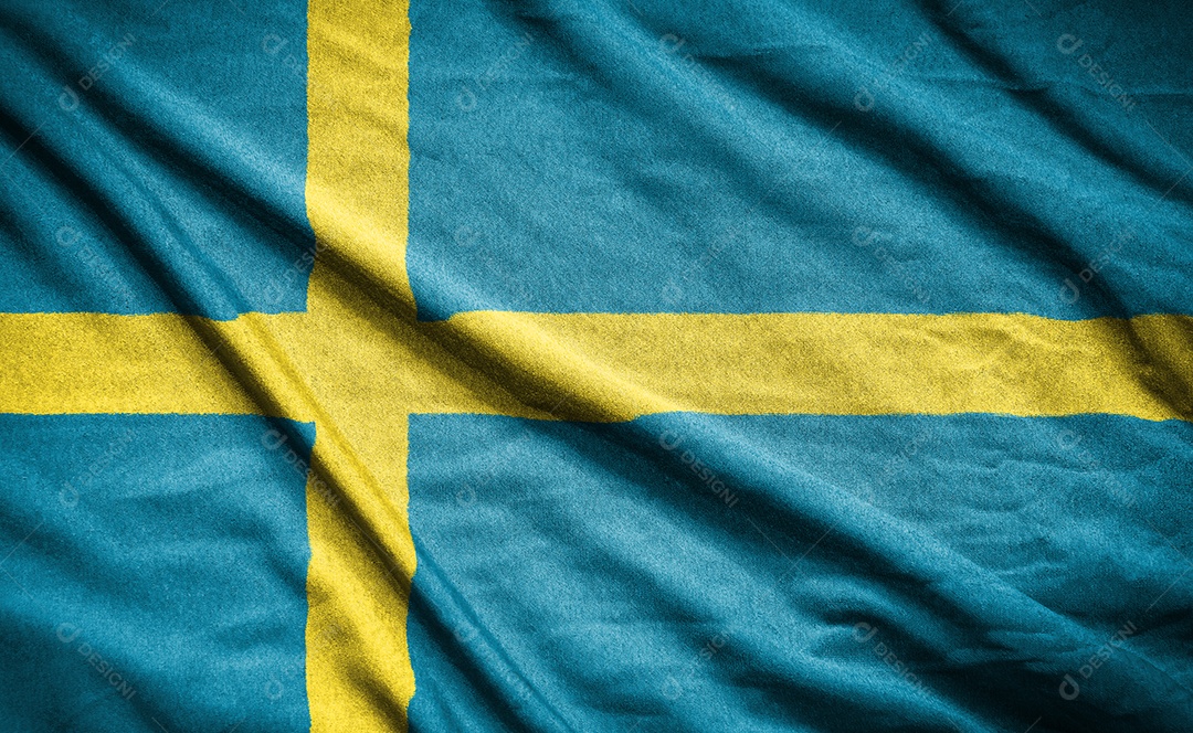 Bandeira realista da suécia na superfície ondulada do tecido