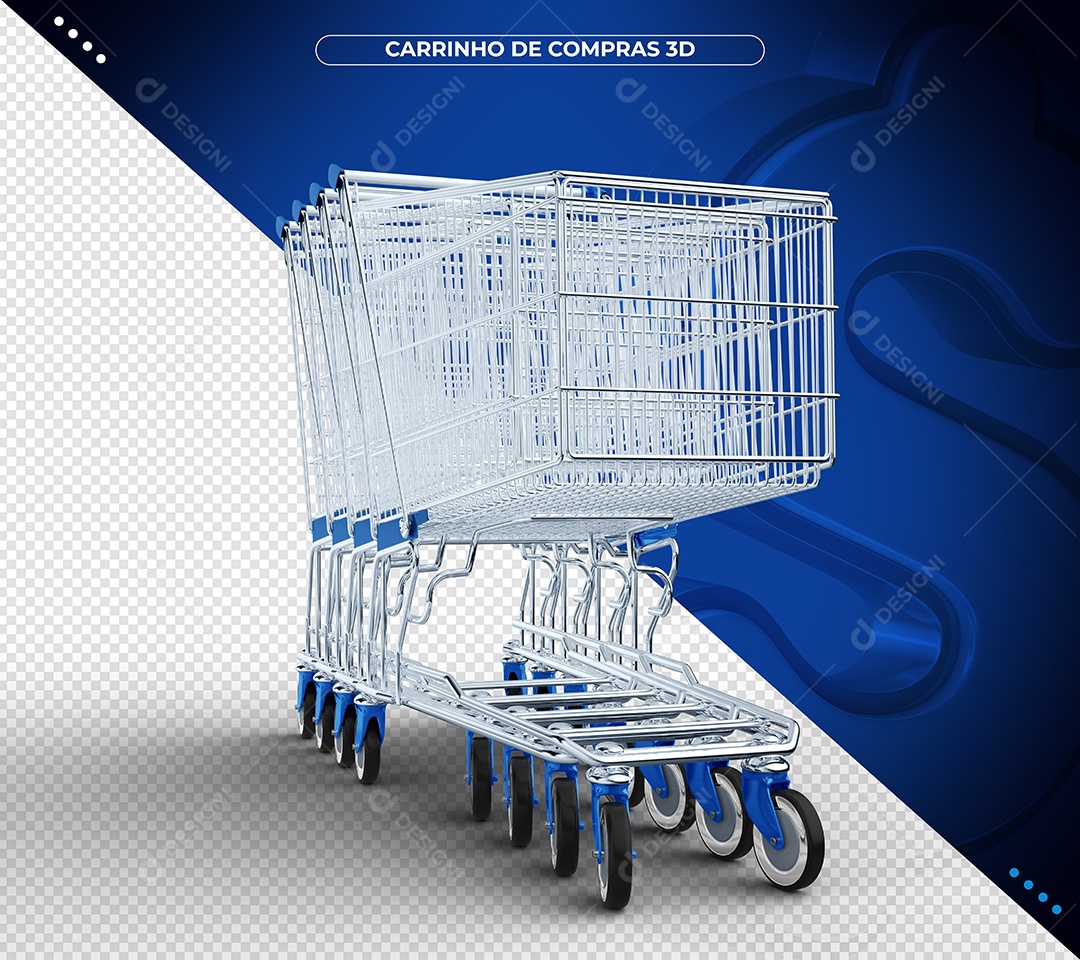 Carrinhos de compras azul Ilustração 3D para Composição PSD