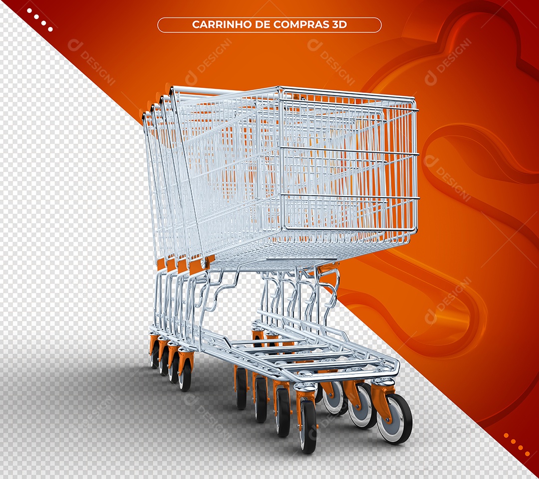 Carrinhos de compras laranja Ilustração 3D para Composição PSD