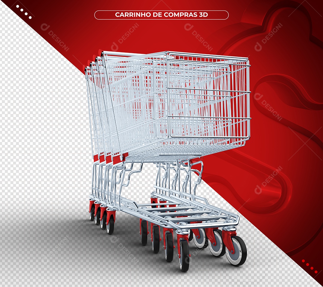 Carrinhos de compras vermelho Ilustração 3D para Composição PSD