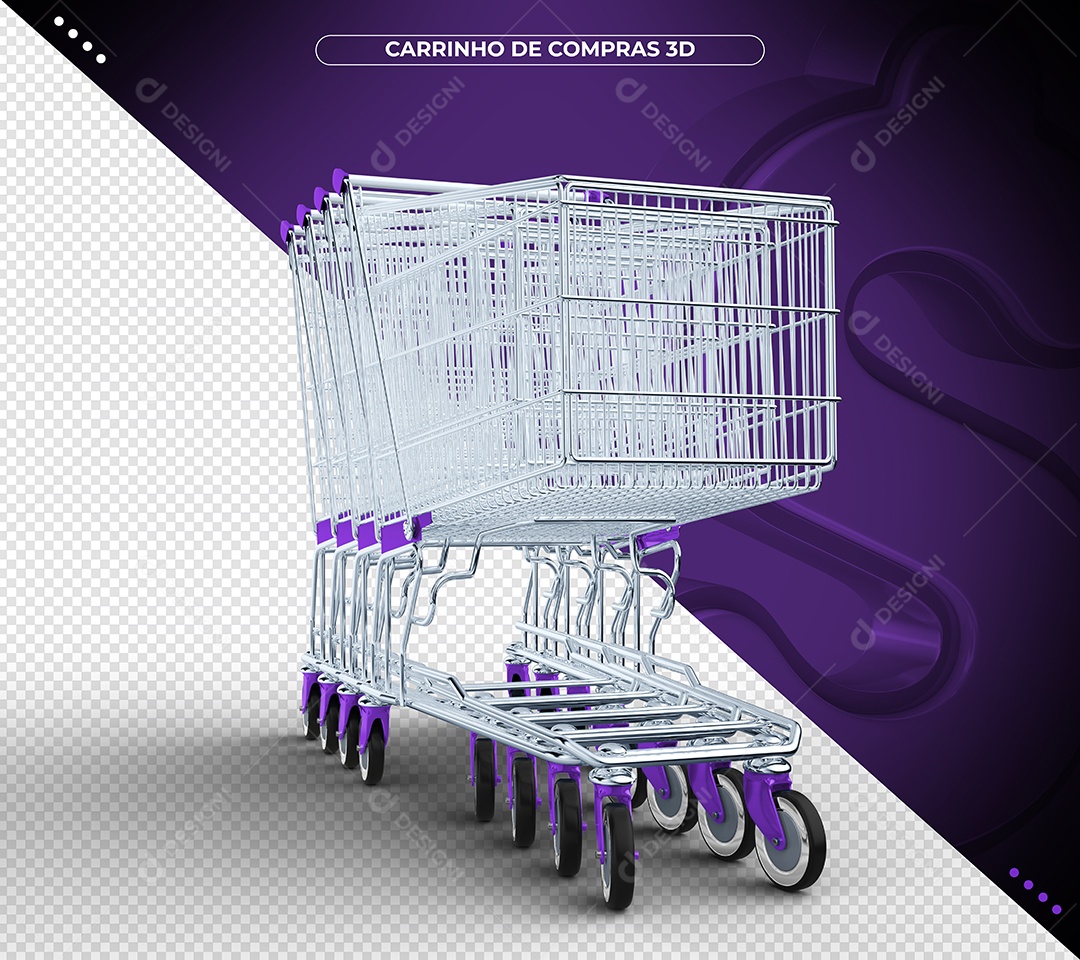 Carrinhos de compras roxo Ilustração 3D para Composição PSD