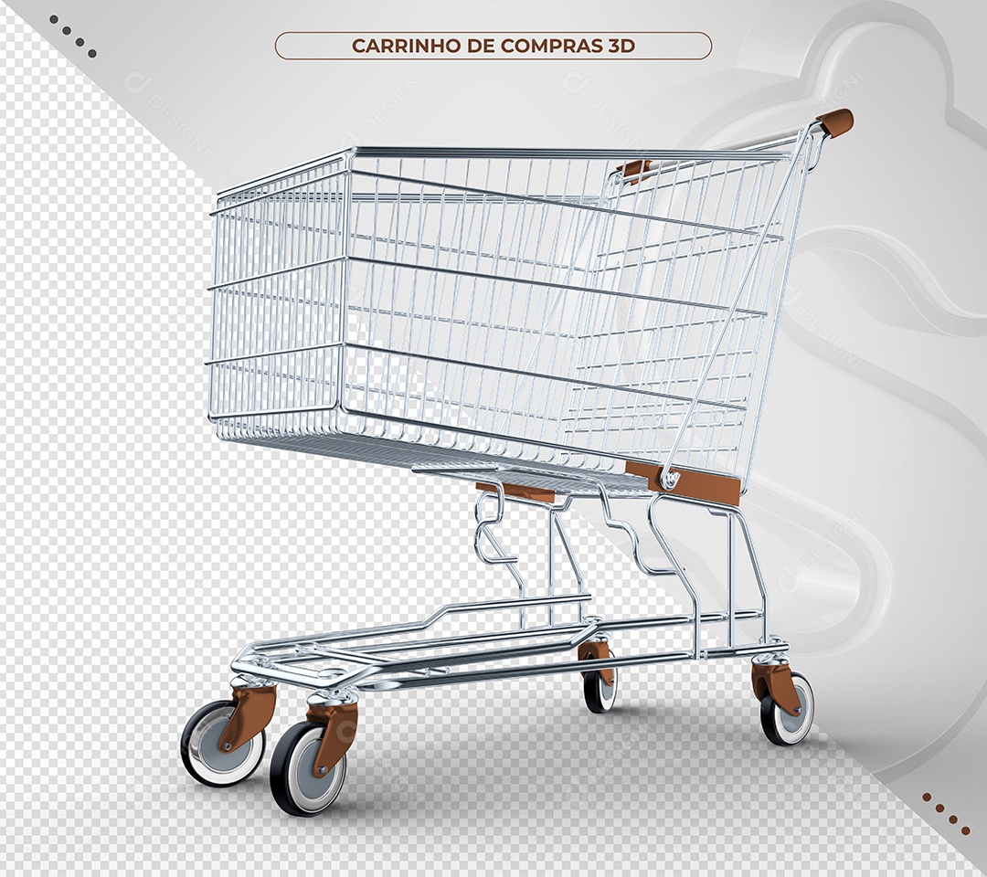 Carrinho de compras marrom Ilustração 3D para Composição PSD