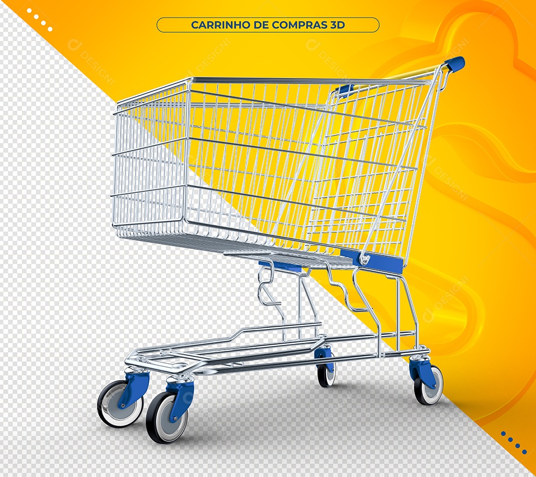 Carrinho de compras azul Ilustração 3D para Composição PSD