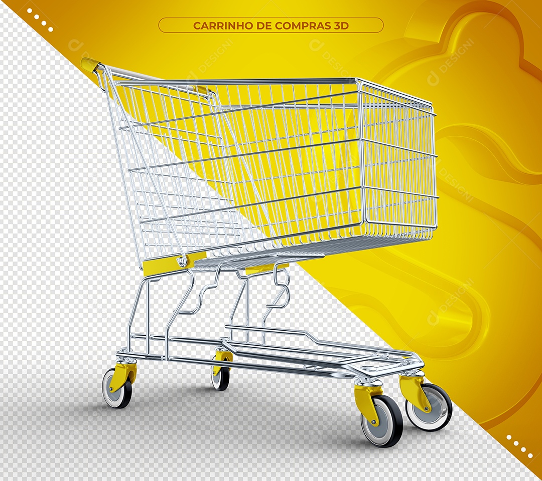Carrinho de compras amarelo Ilustração 3D para Composição PSD
